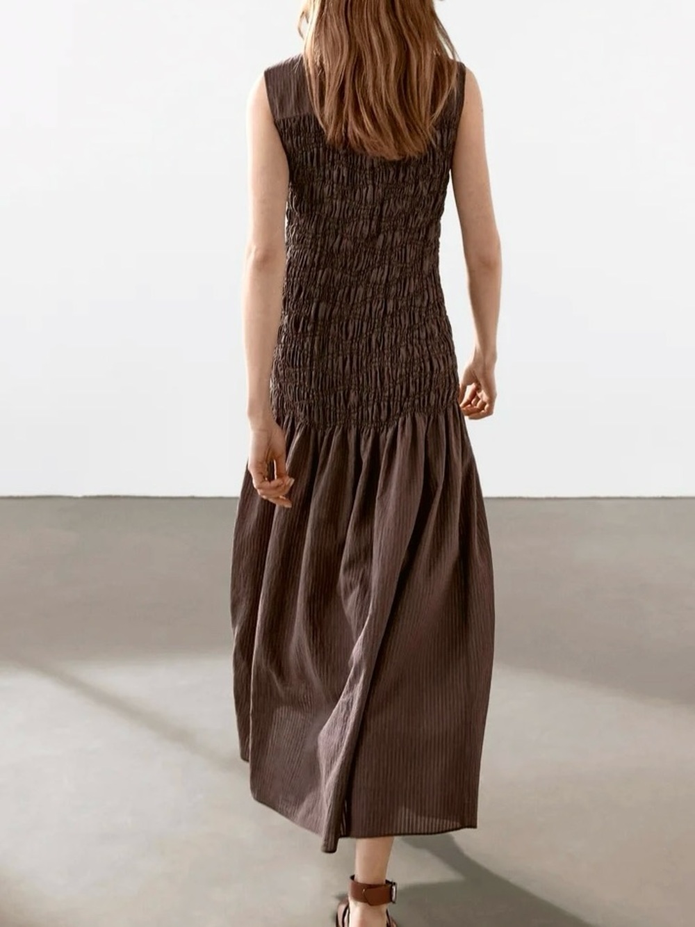Nwt Massimo Dutti Shirred w/Flounce Maxi Brown - Picture 2 of 12